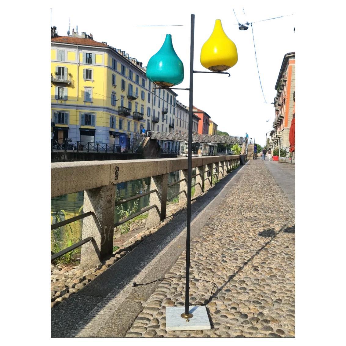 STILNOVO floor lamp brass glass marble iron 1950s ITALY