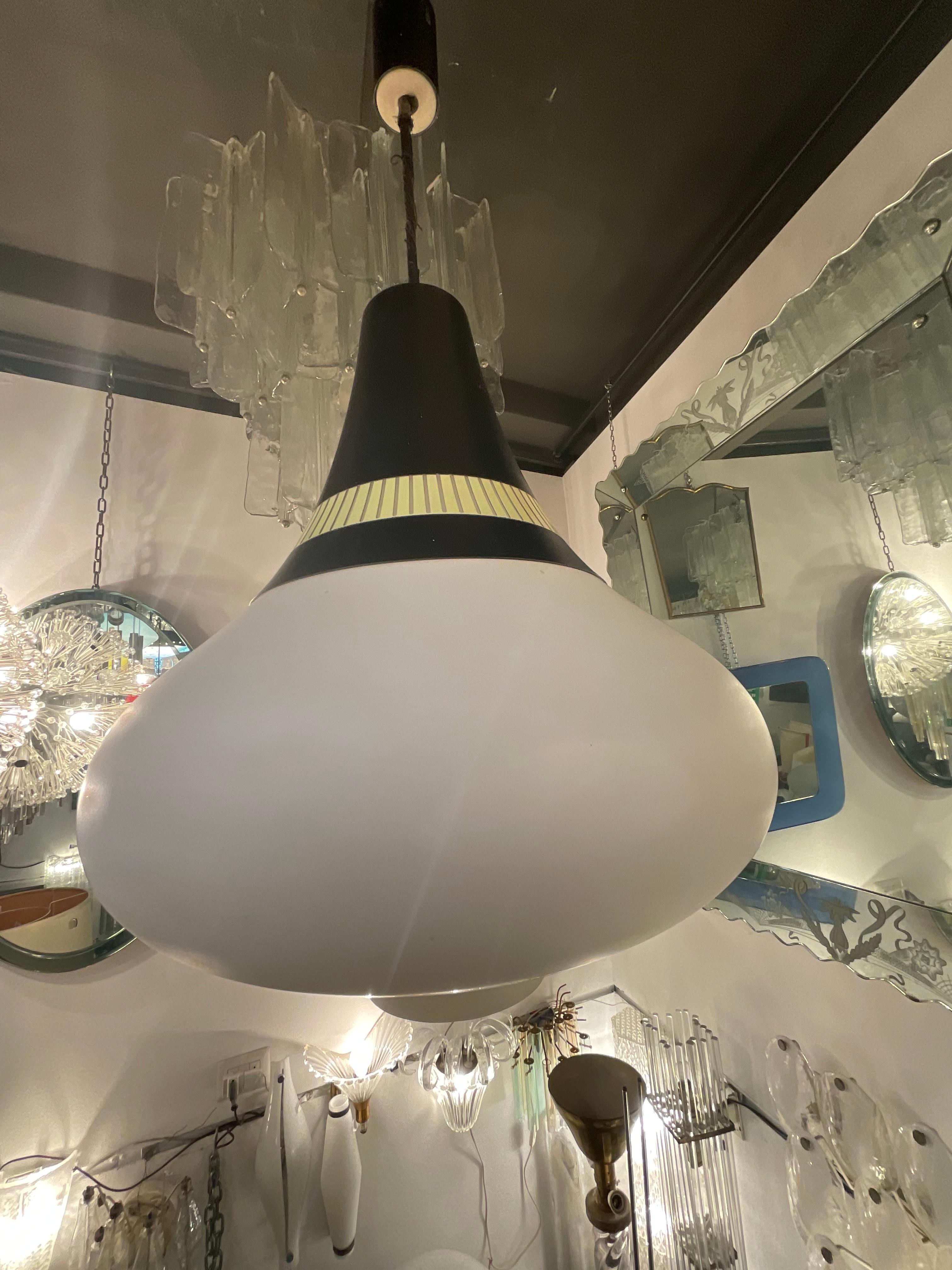 Mid-20th Century STILNOVO - 60's chandelier - 3 stratus opaline glass - Made in ITALI For Sale