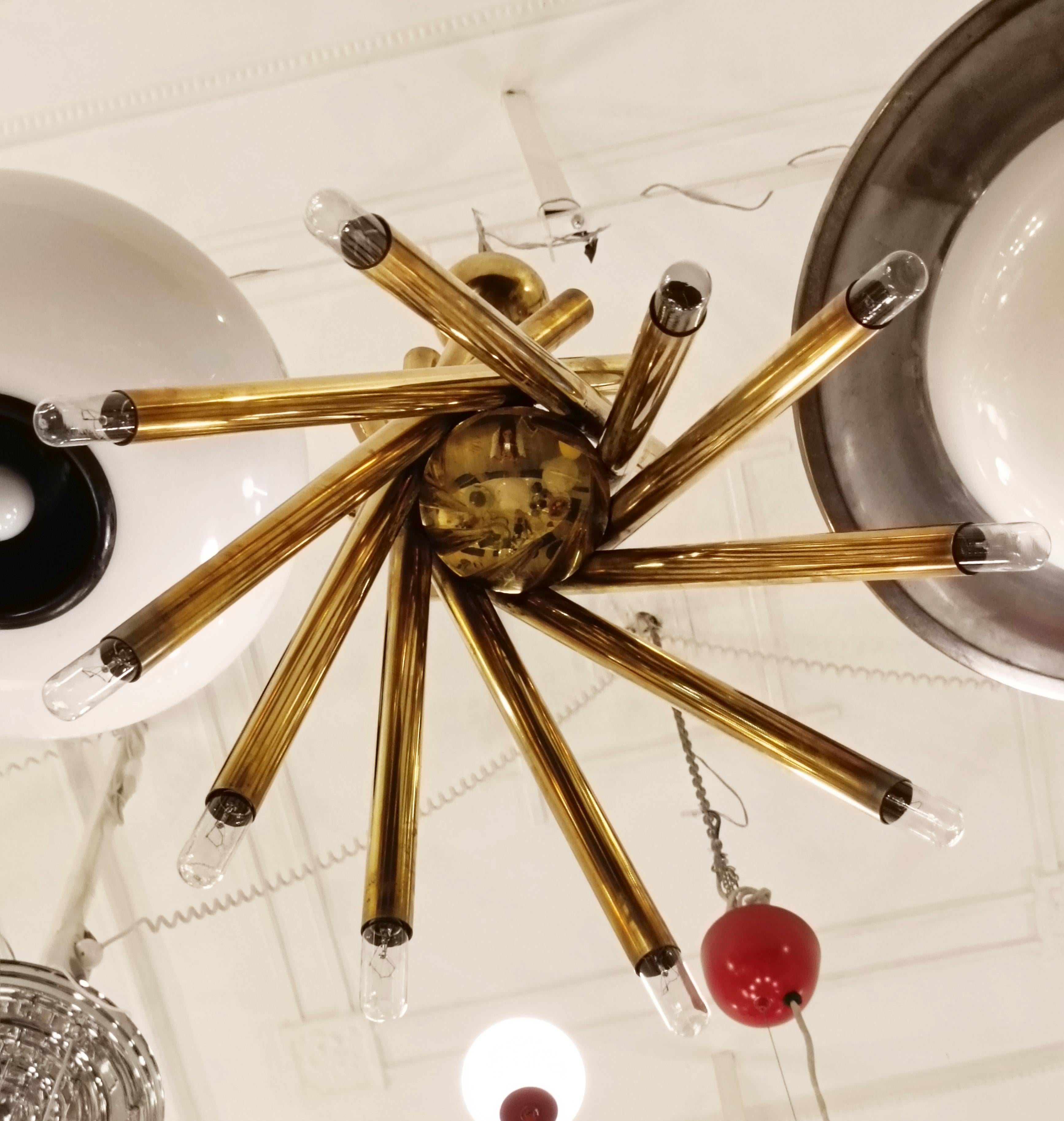 Stilnovo Lampadario in Ottone 10 Luci 