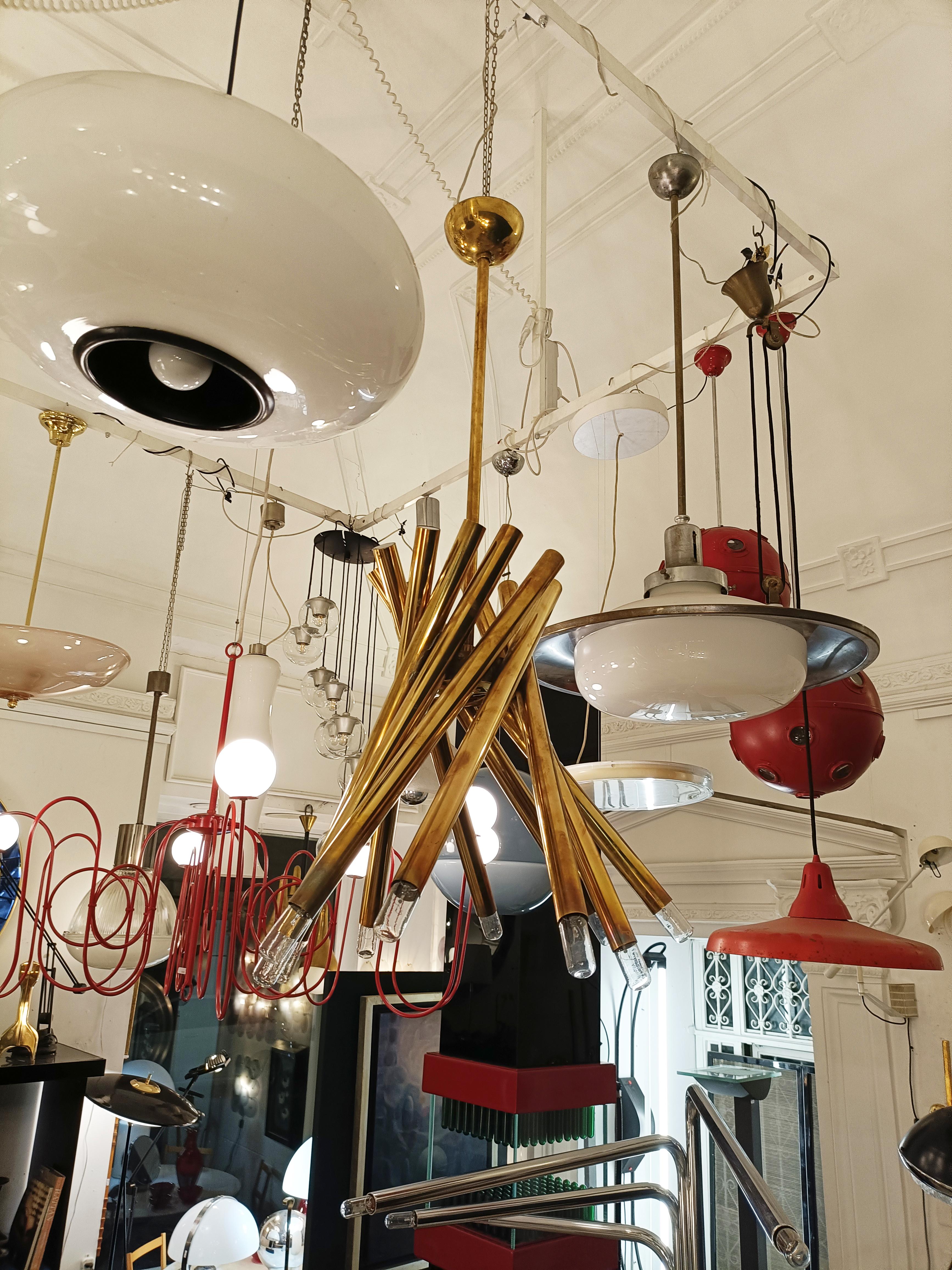 Stilnovo Lampadario in Ottone 10 Luci 