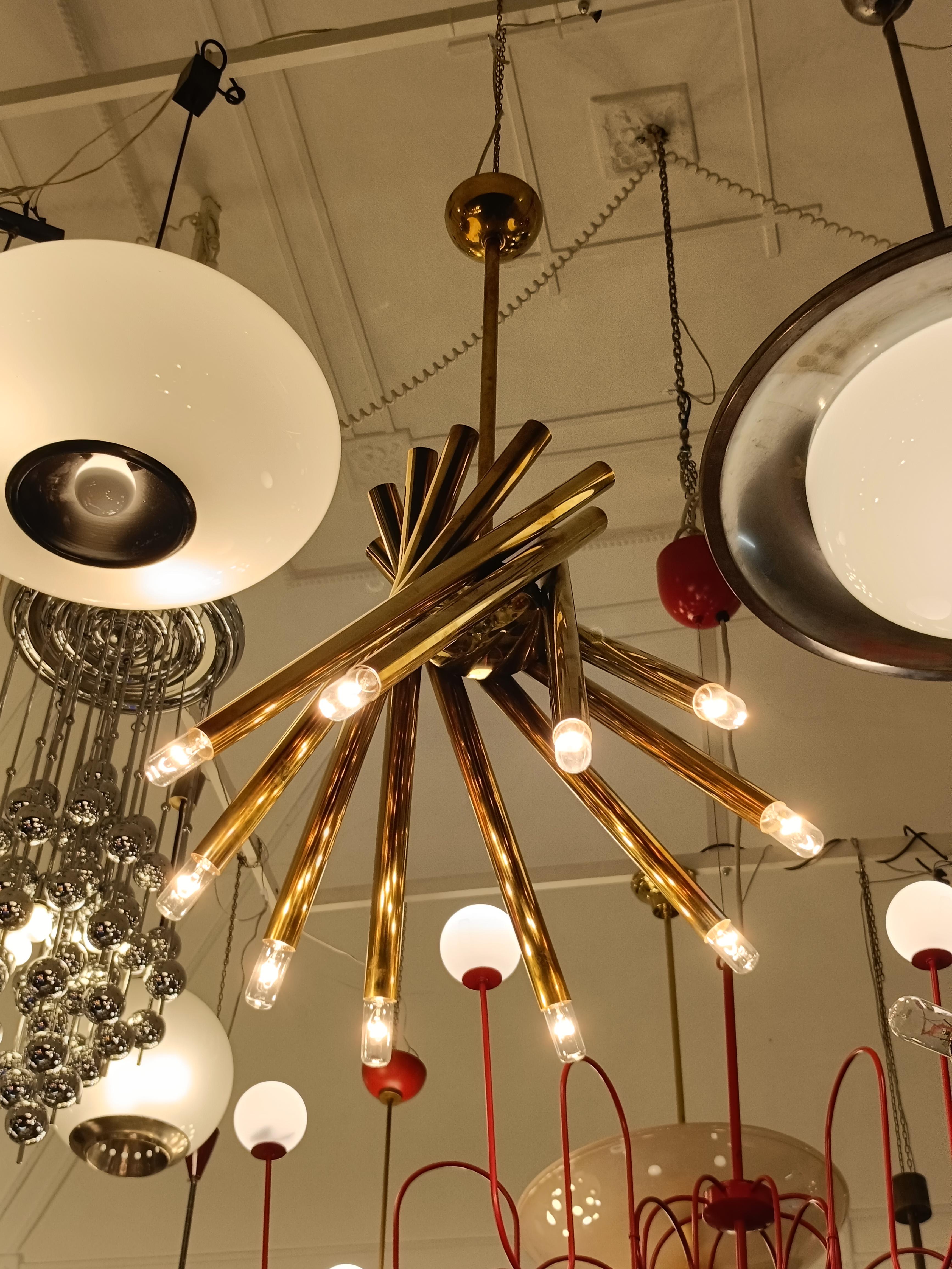 Stilnovo Lampadario in Ottone 10 Luci 