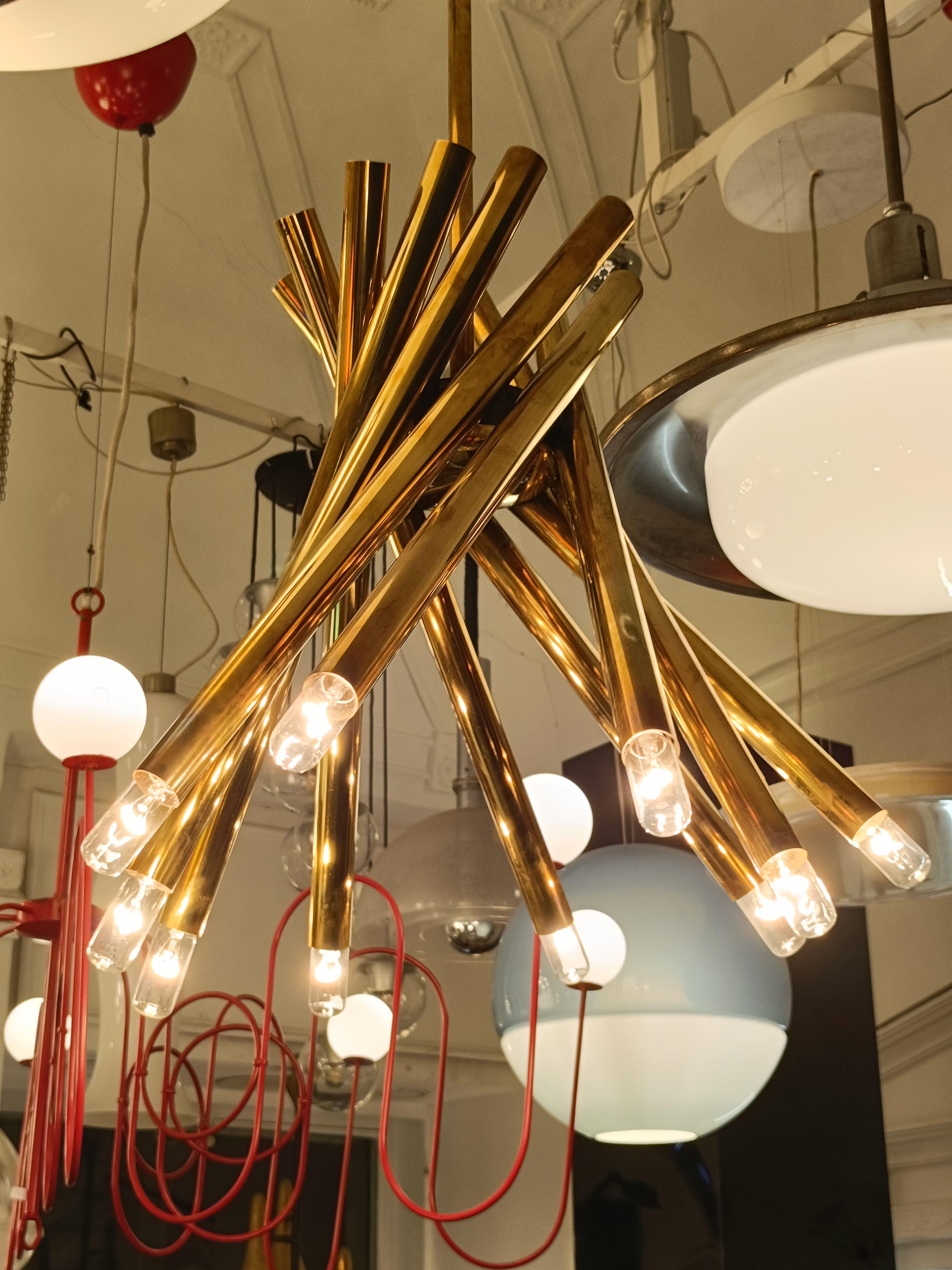 Stilnovo Lampadario in Ottone 10 Luci 