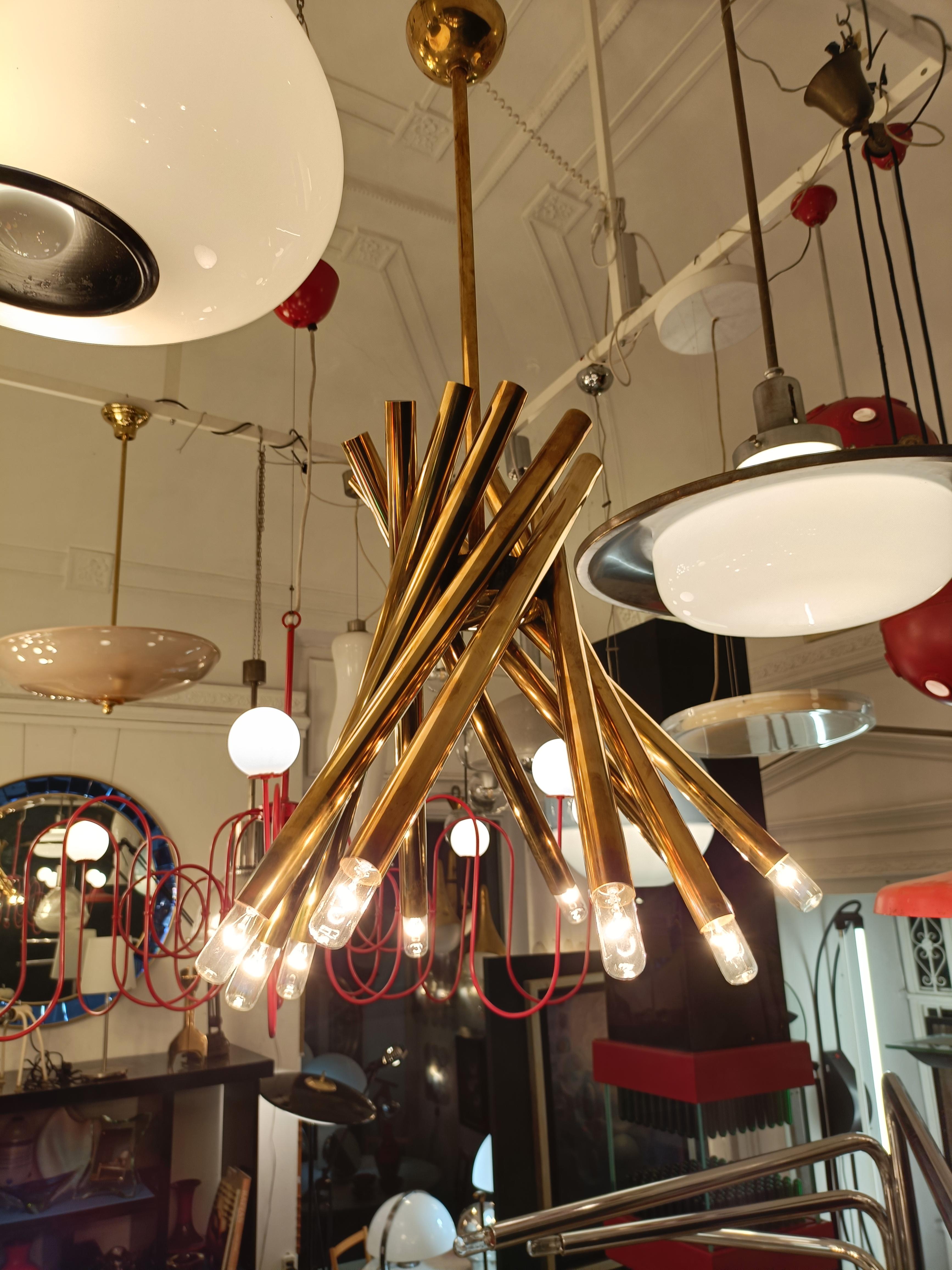 Stilnovo Lampadario in Ottone 10 Luci 