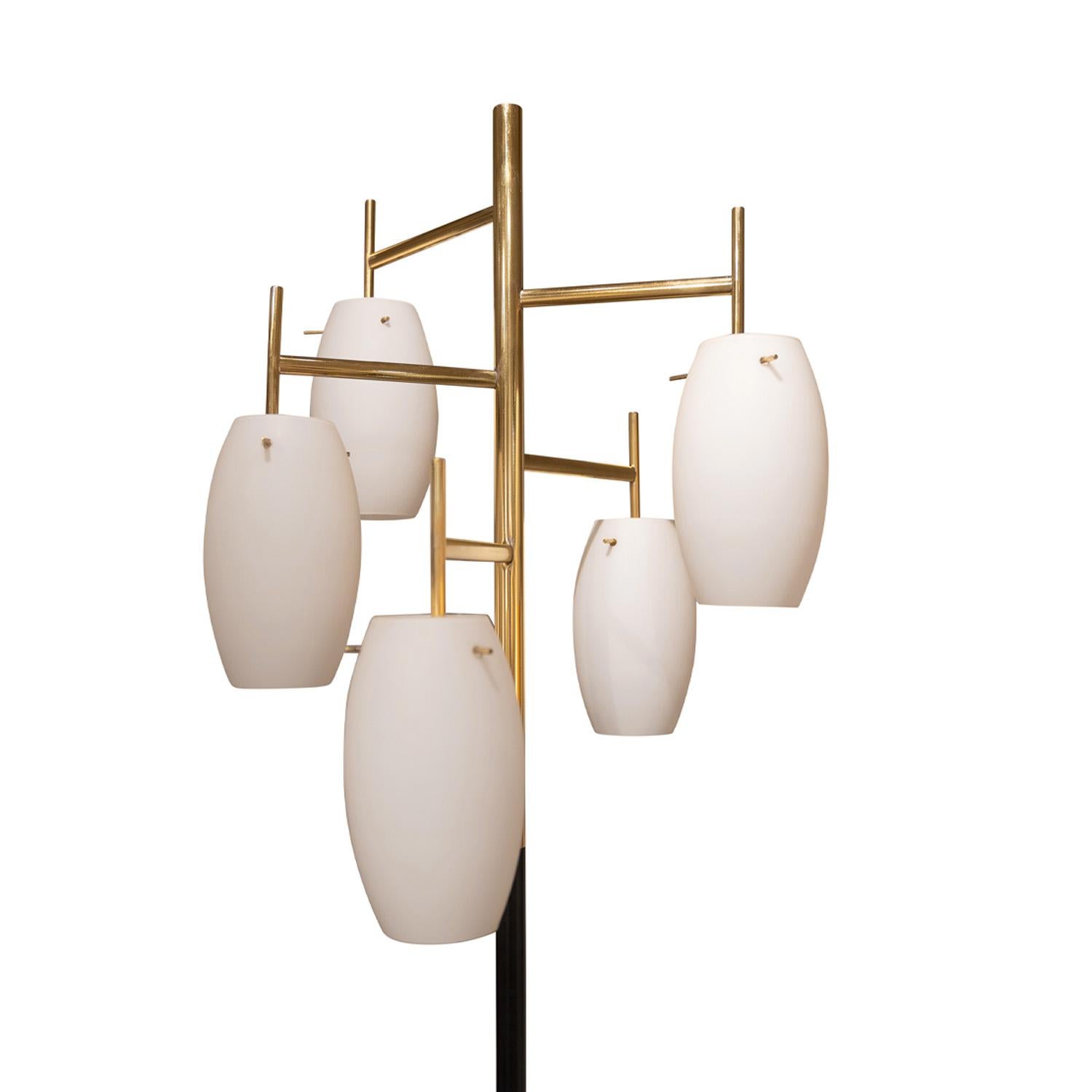 Mid-Century Modern Stilnovo Lantern Style Floor Lamp with Murano Glass Shades, 1950s For Sale