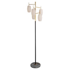 Retro Stilnovo Lantern Style Floor Lamp with Murano Glass Shades, 1950s