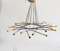 Stilnovo large 24 lights-arms brass ceiling lamp chandelier, Shanghai, 1950