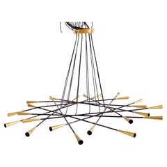 Stilnovo large 24 lights-arms brass ceiling lamp chandelier, Shanghai, 1950
