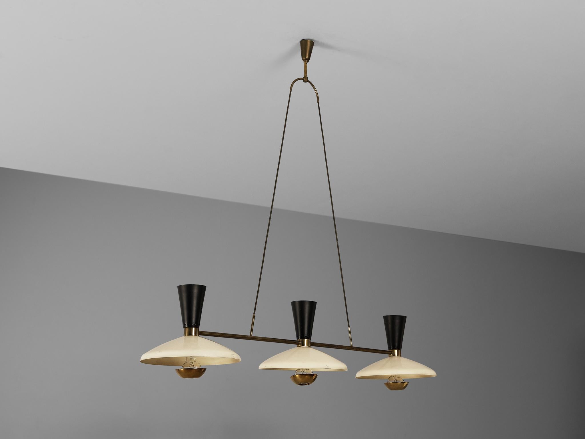Stilnovo Large Chandelier with Three Shades in Aluminum and Brass 4
