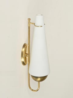 Stilnovo Large Opaline Glass and Brass Sconce, Italy, 1950s