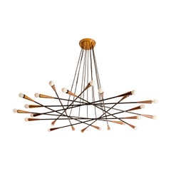 Stilnovo large painted metal and brass twelve-arm chandelier, italy, 1950s