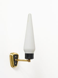 Stilnovo Large Pair of Sconces in Opal Glass, Black Metal and Brass, Italy, 1950