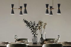 Lampadario a 3 bracci 'Megafono' di Stilnovo in nero e ottone