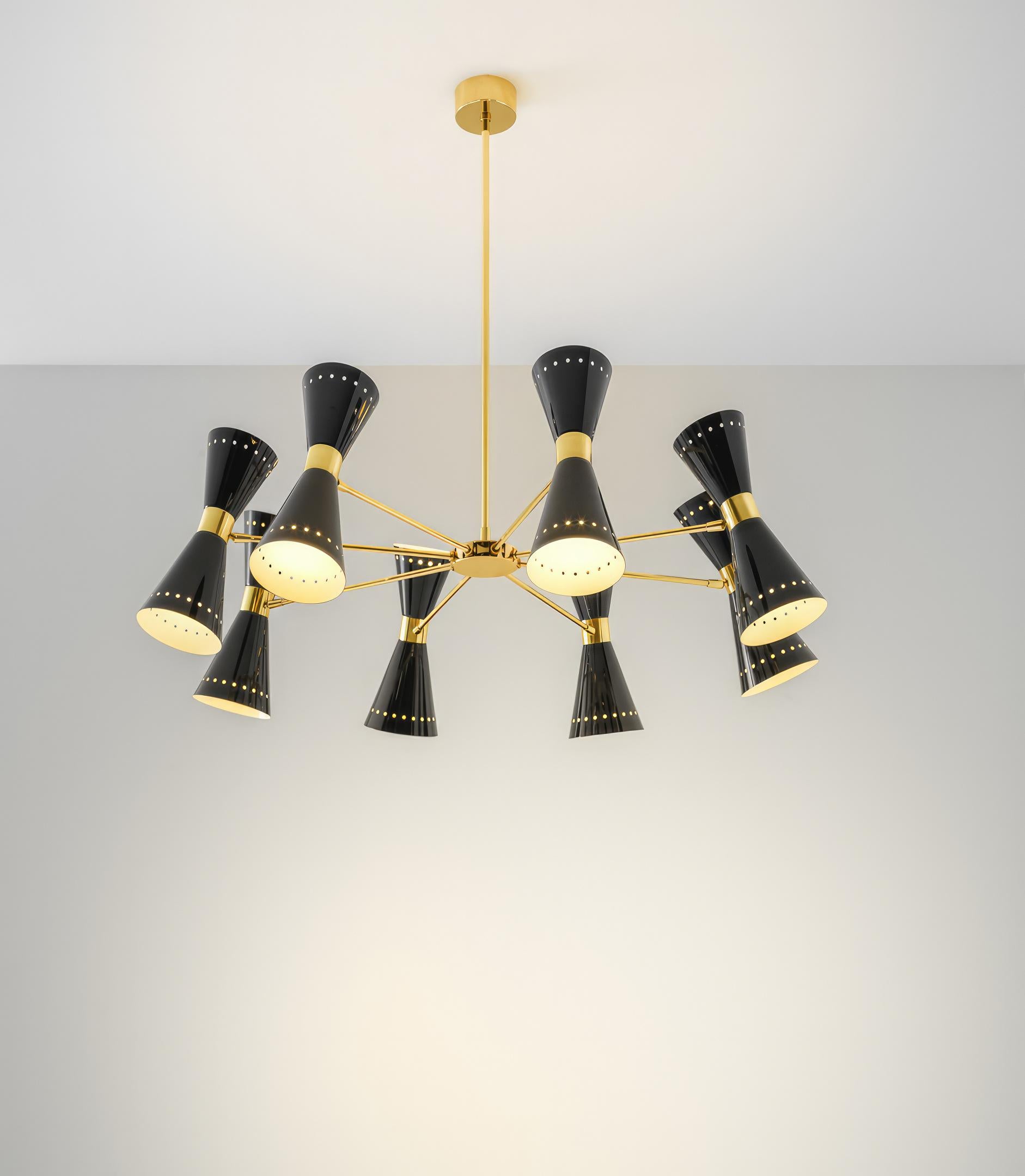 Stilnovo 'Megafono' 3-Arm Chandelier in Ivory and Brass For Sale 3