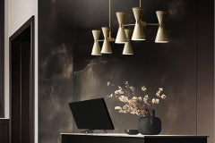 Lampadario a 3 bracci 'Megafono' di Stilnovo in avorio e ottone