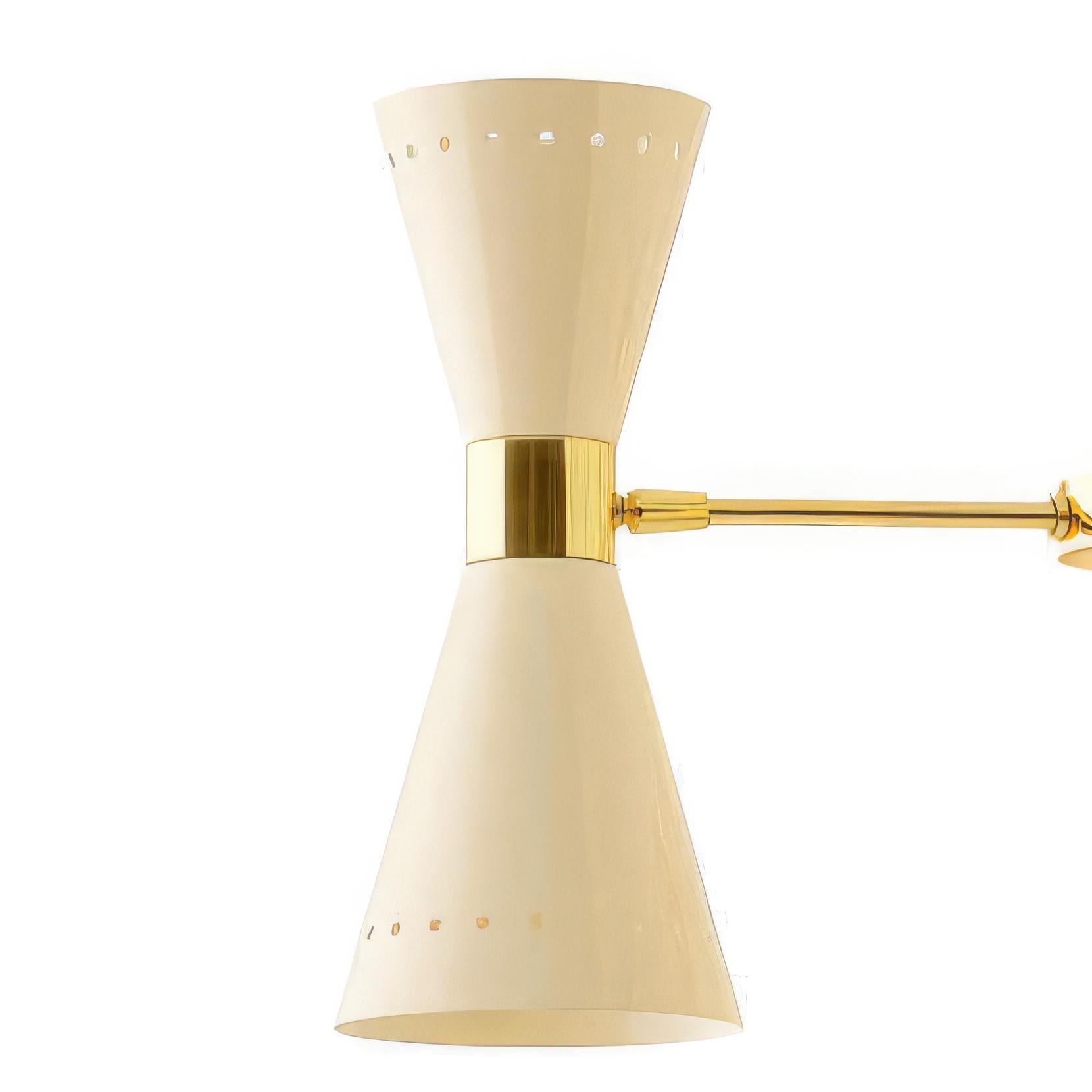 Italian Stilnovo 'Megafono' 3-Arm Chandelier in Ivory and Brass For Sale