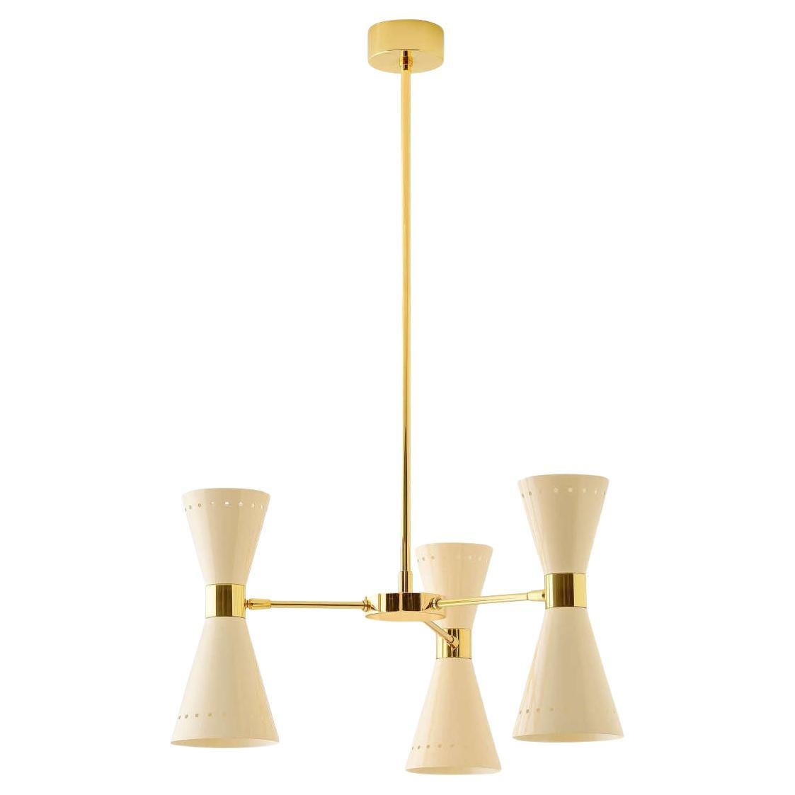Stilnovo 'Megafono' 3-Arm Chandelier in Ivory and Brass