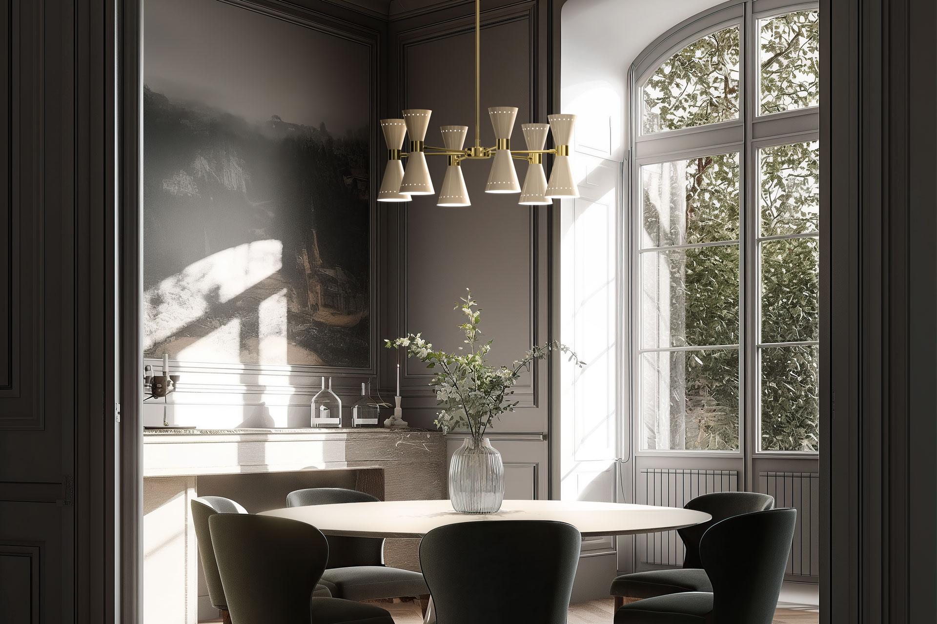 Stilnovo 'Megafono' 6-Arm Chandelier in Black and Brass For Sale 6