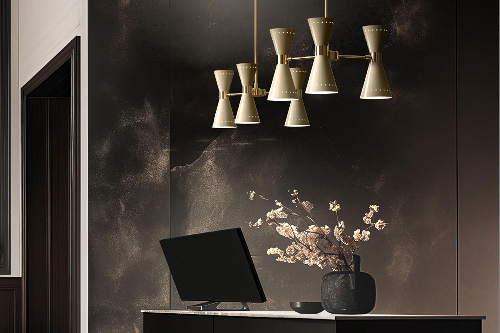 Stilnovo 'Megafono' 6-Arm Chandelier in Black and Brass For Sale 7