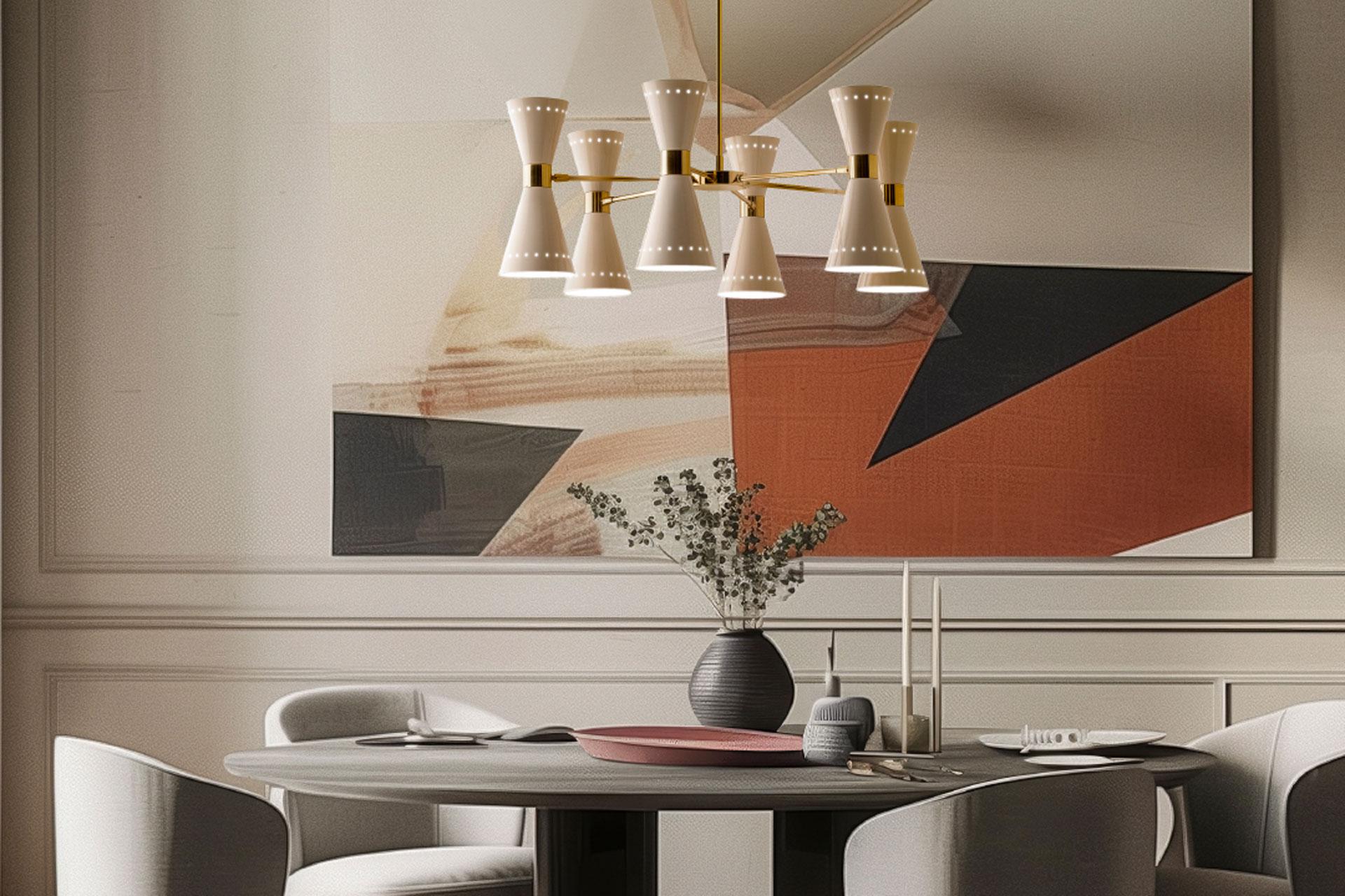 Stilnovo 'Megafono' 6-Arm Chandelier in Black and Brass For Sale 8