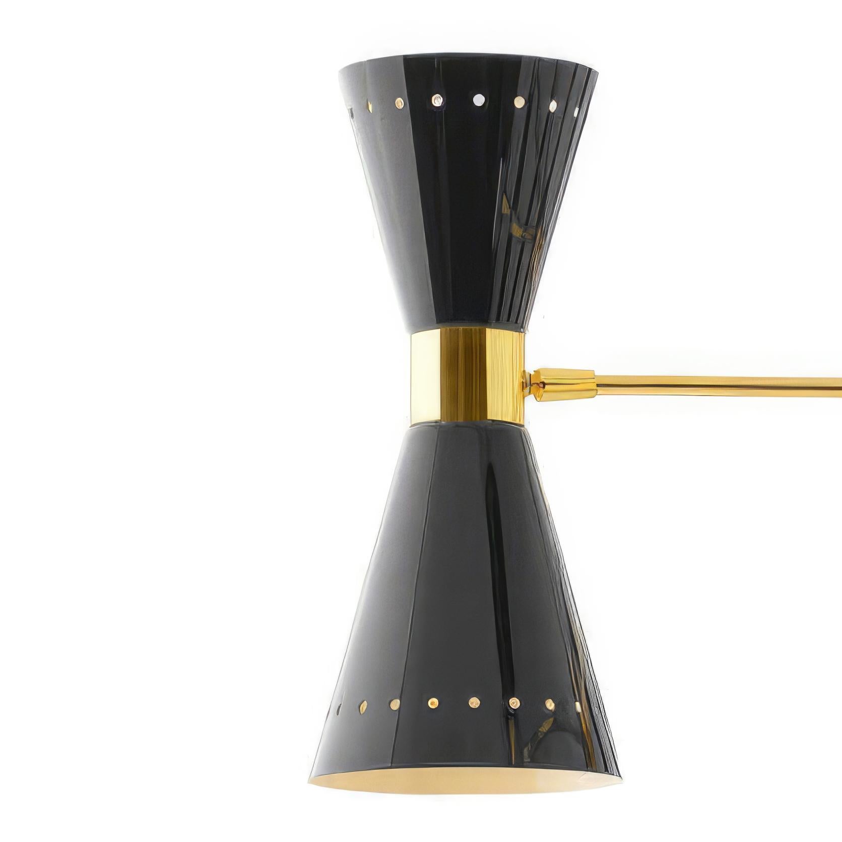 Mid-Century Modern Stilnovo 'Megafono' 6-Arm Chandelier in Black and Brass For Sale