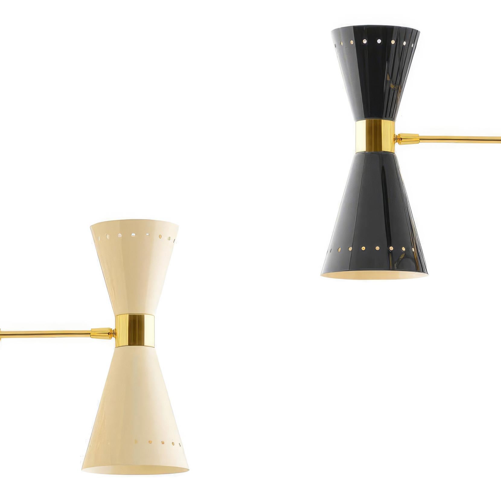 Stilnovo 'Megafono' 6-Arm Chandelier in Black and Brass In New Condition For Sale In Glendale, CA