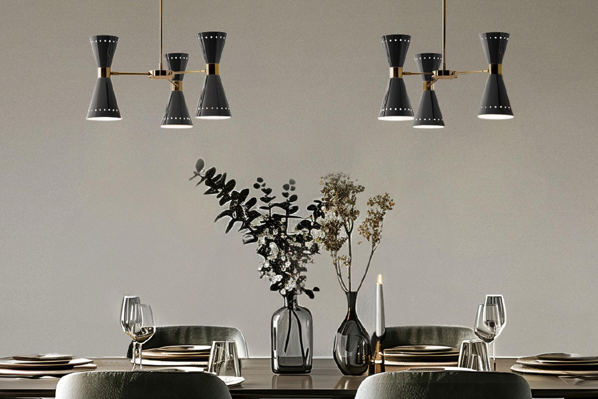 Stilnovo 'Megafono' 6-Arm Chandelier in Black and Brass For Sale 2