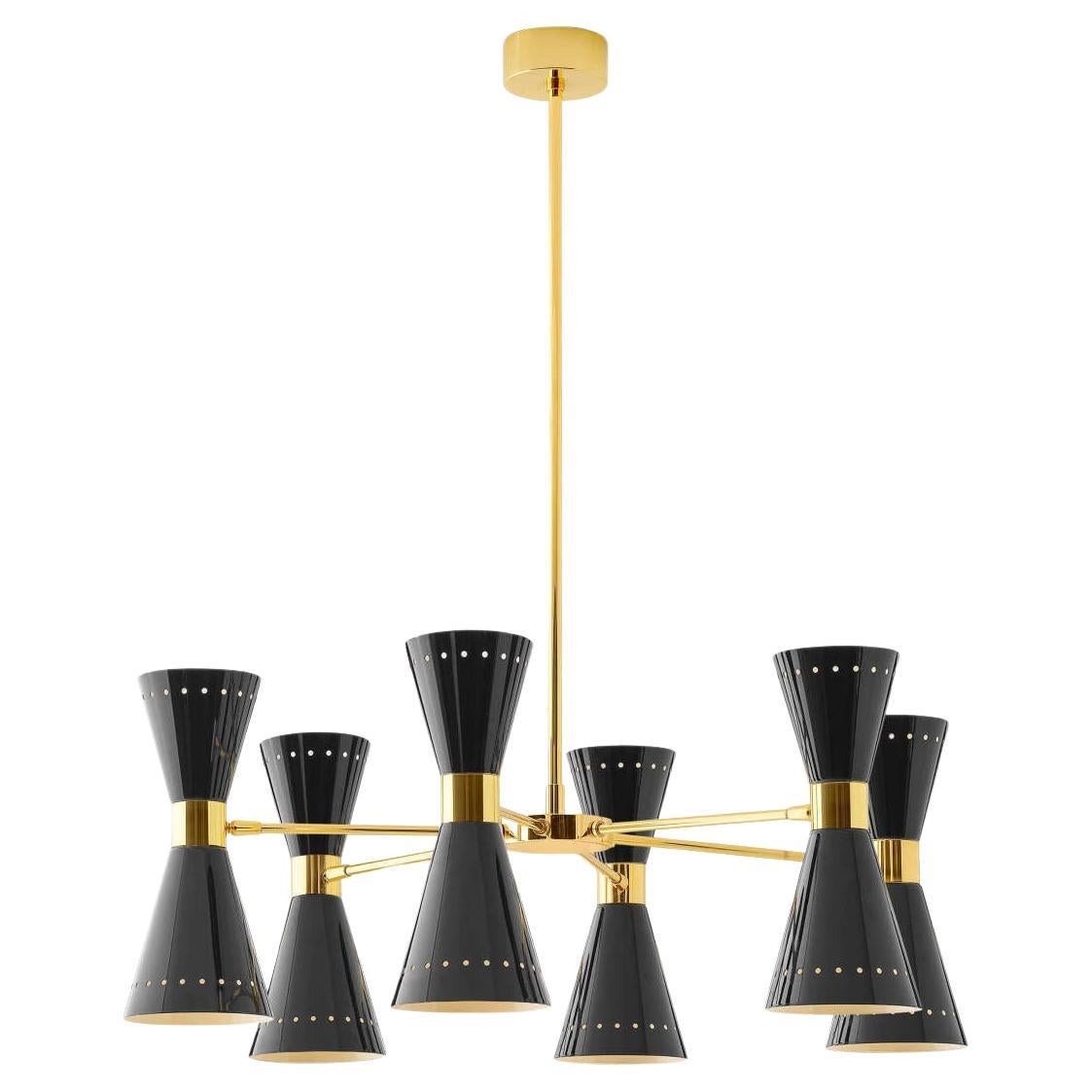 Stilnovo 'Megafono' 6-Arm Chandelier in Black and Brass