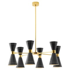 Lampadario a 6 bracci 'Megafono' di Stilnovo in nero e ottone