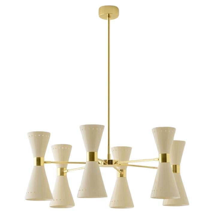 Stilnovo 'Megafono' 6-Arm Chandelier in Ivory and Brass