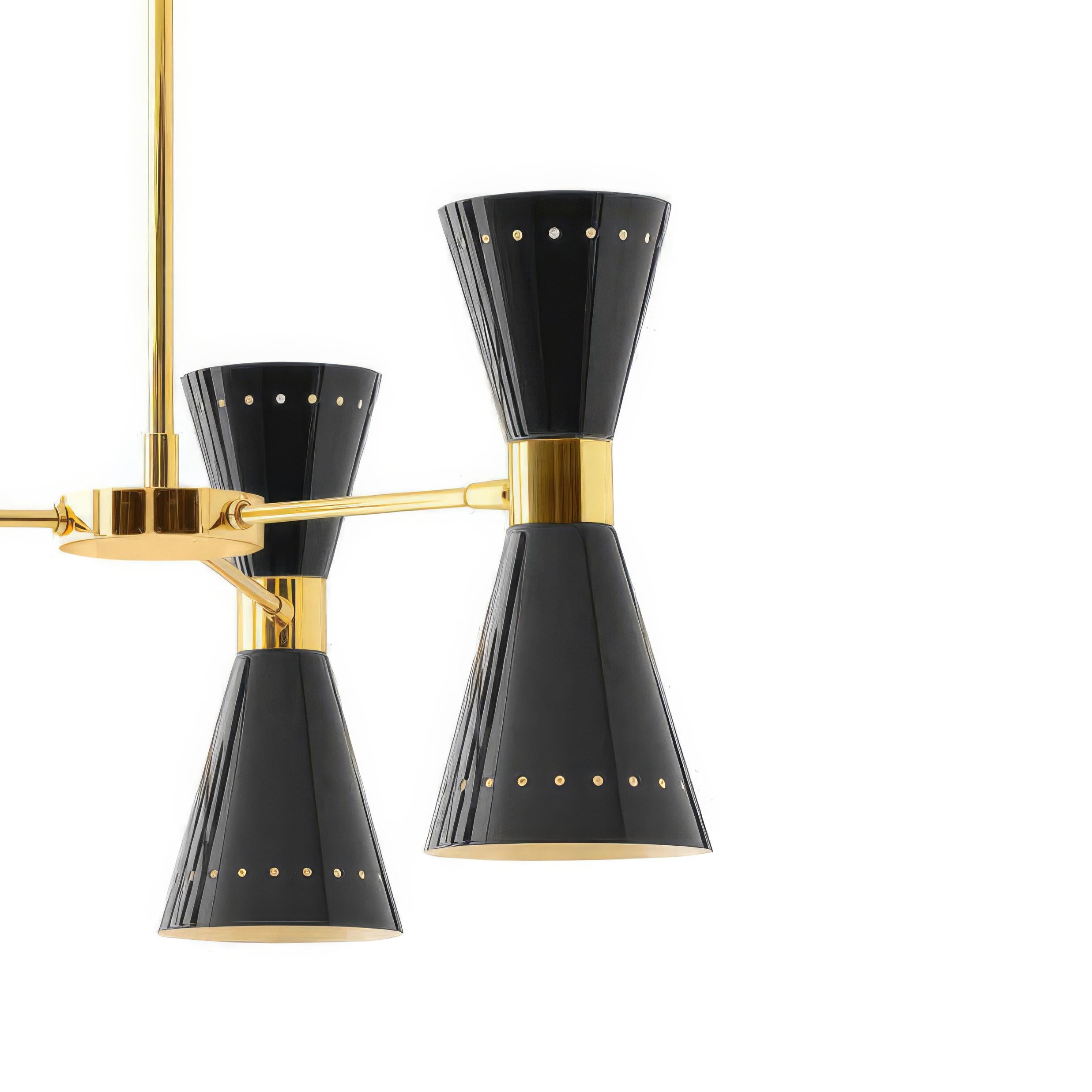 Stilnovo 'Megafono' 8-Arm Chandelier in Black and Brass In New Condition For Sale In Glendale, CA