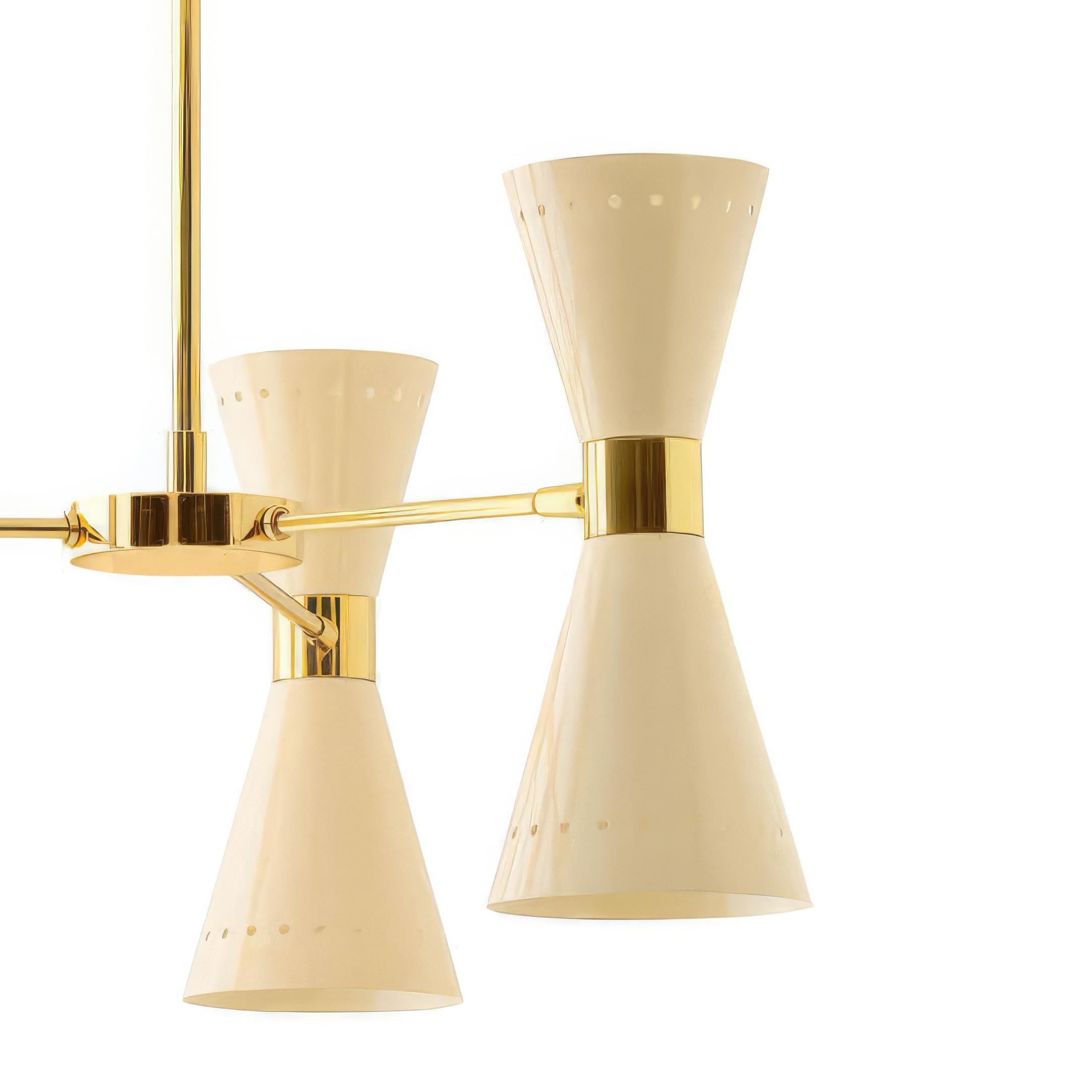 Stilnovo 'Megafono' 8-Arm Chandelier in Ivory and Brass In New Condition For Sale In Glendale, CA