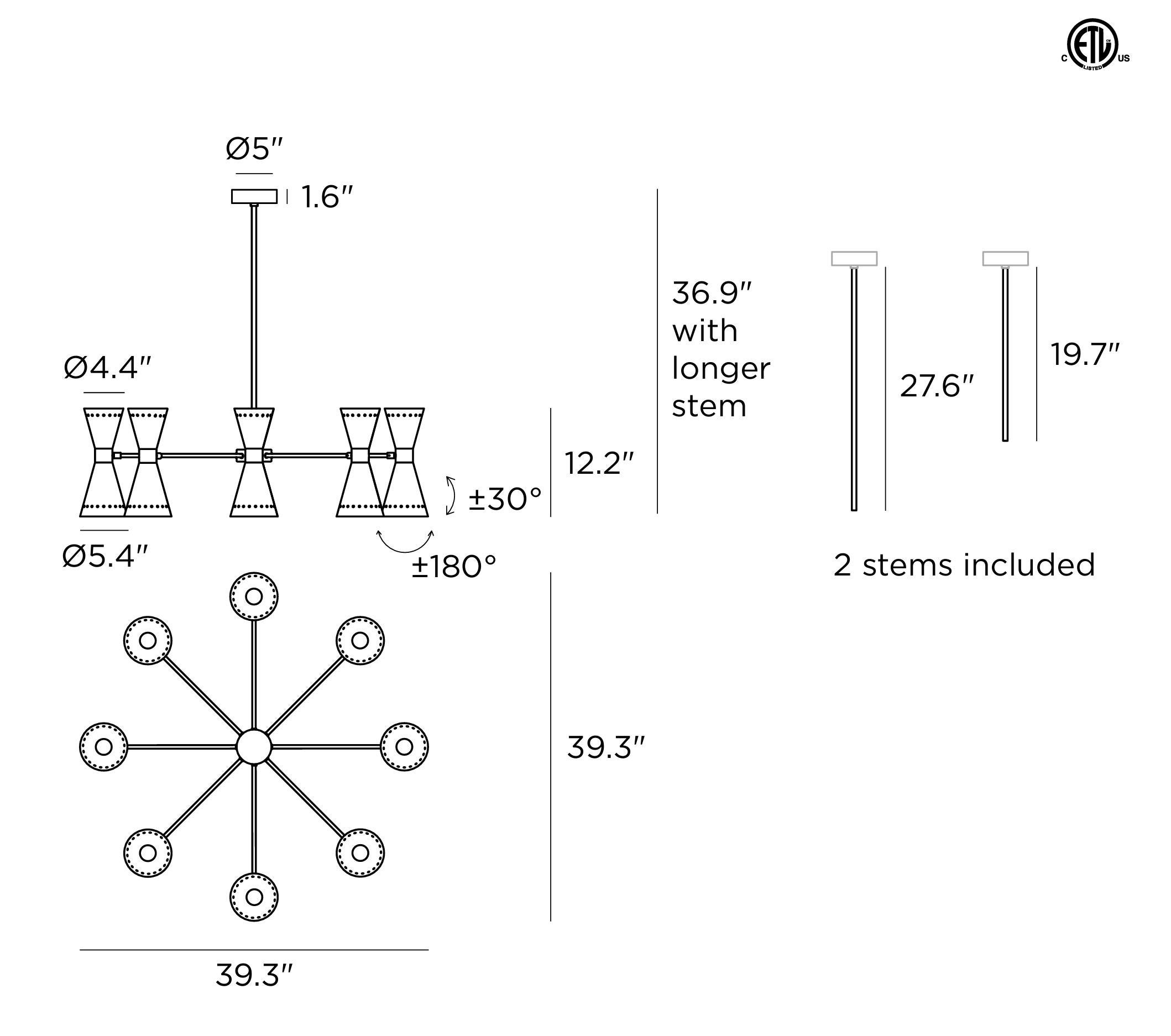 Stilnovo 'Megafono' 8-Arm Chandelier in Ivory and Brass For Sale 1