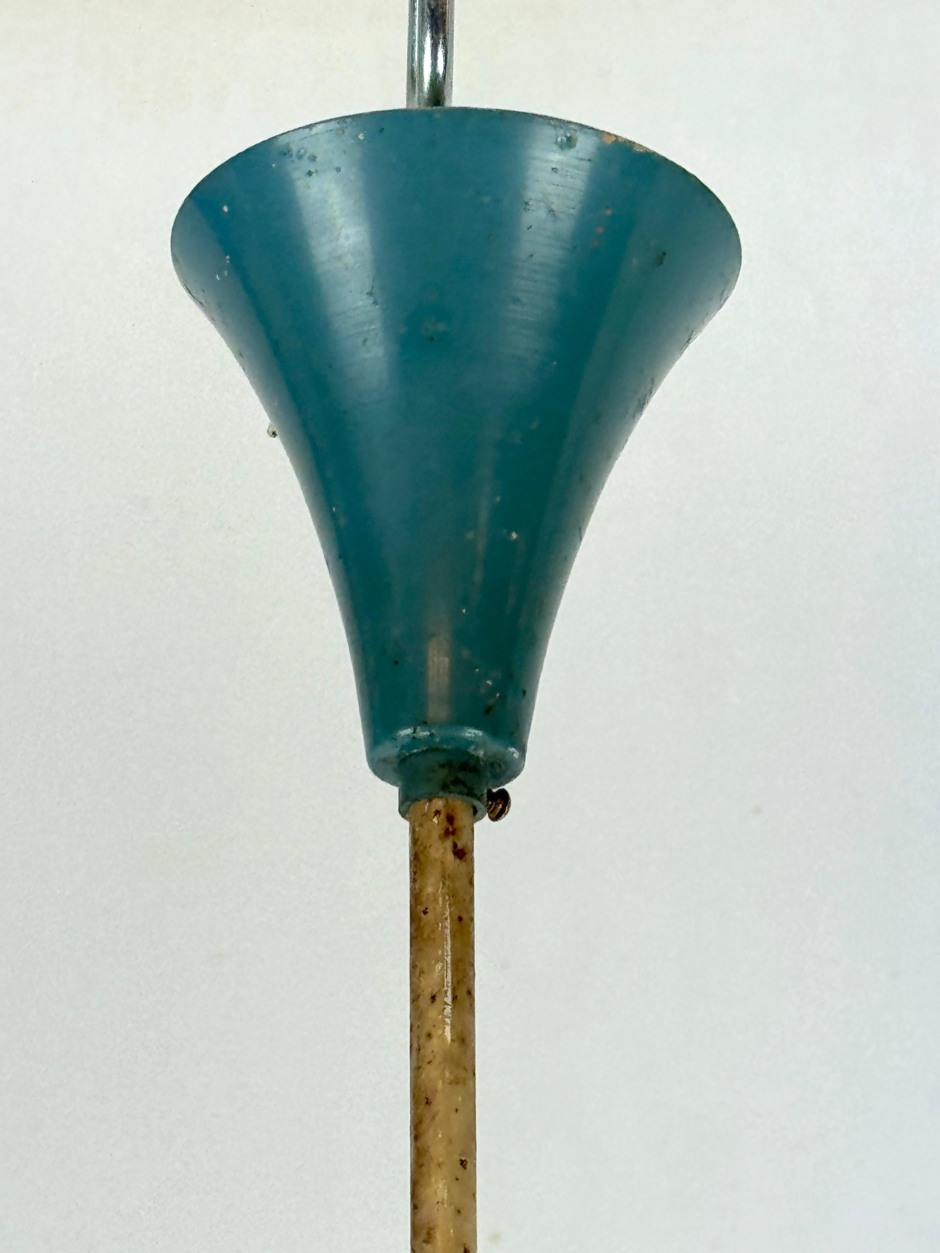 Stilnovo, MId-century brass, opaline glass and lacquer chandelier. Italy 1950s 2