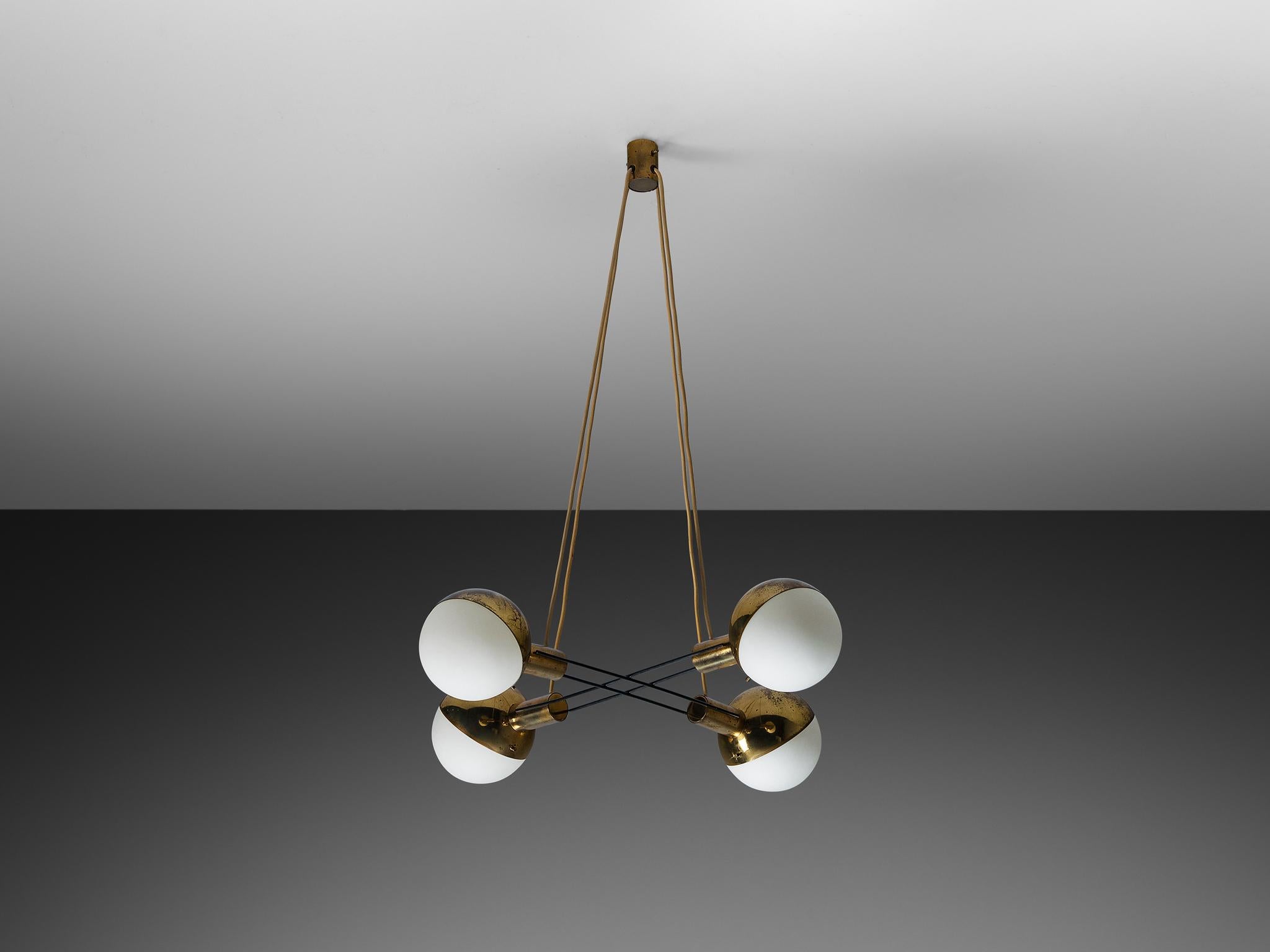 Stilnovo Mid-century Chandelier in Brass and Glass For Sale 5