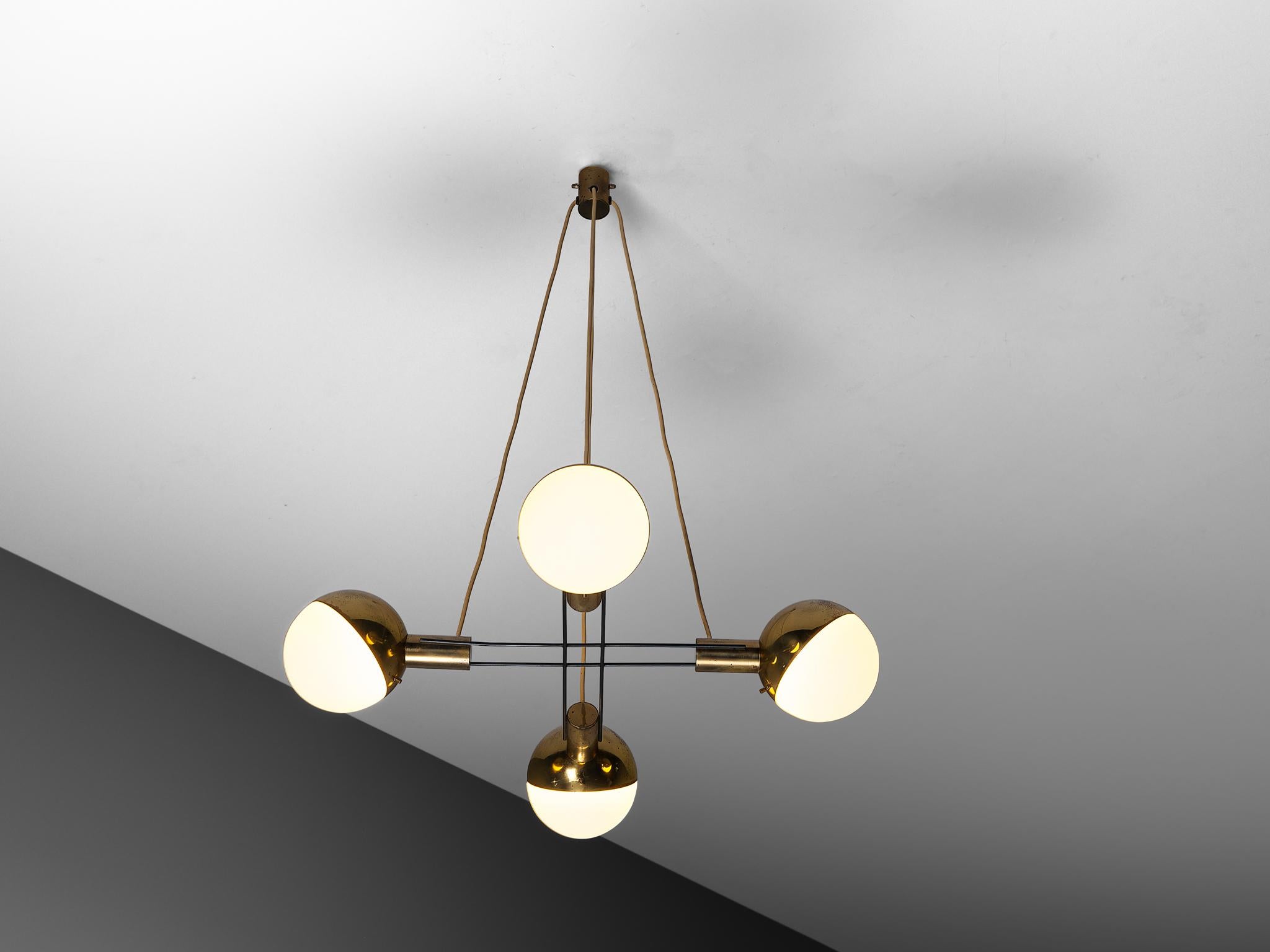 Mid-Century Modern Stilnovo Mid-century Chandelier in Brass and Glass For Sale