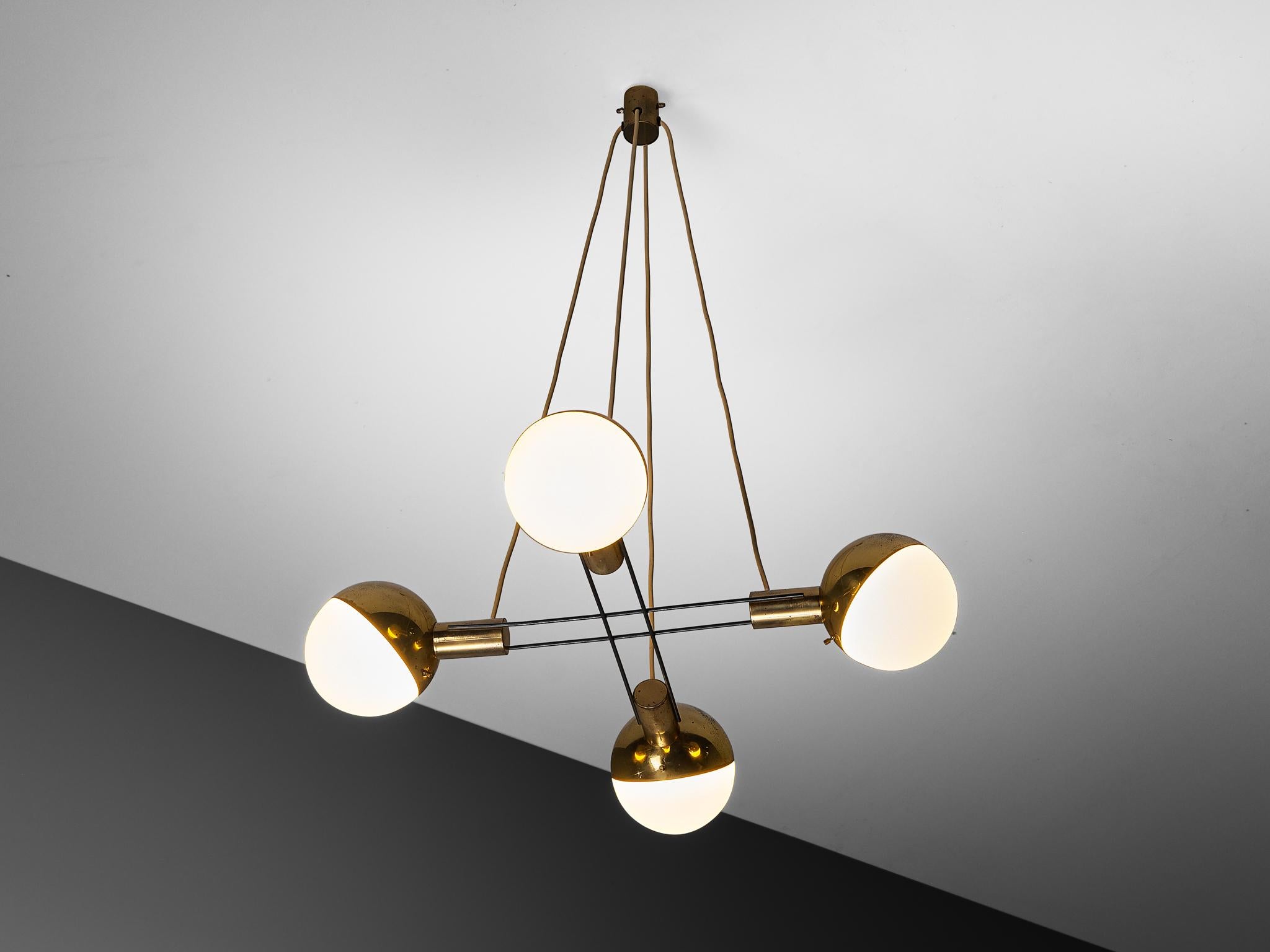 Stilnovo Mid-century Chandelier in Brass and Glass In Good Condition For Sale In Waalwijk, NL