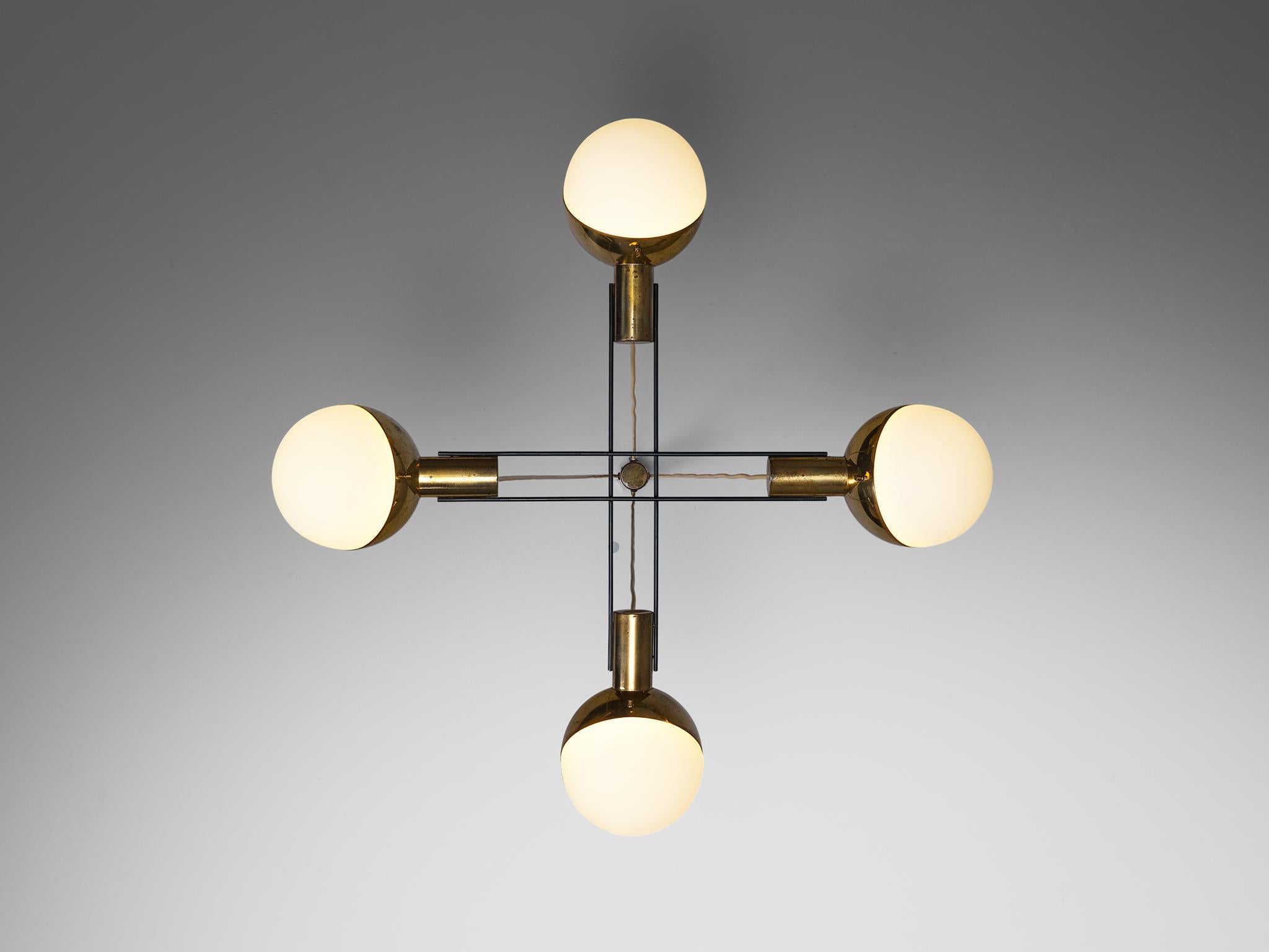 Mid-20th Century Stilnovo Mid-century Chandelier in Brass and Glass For Sale