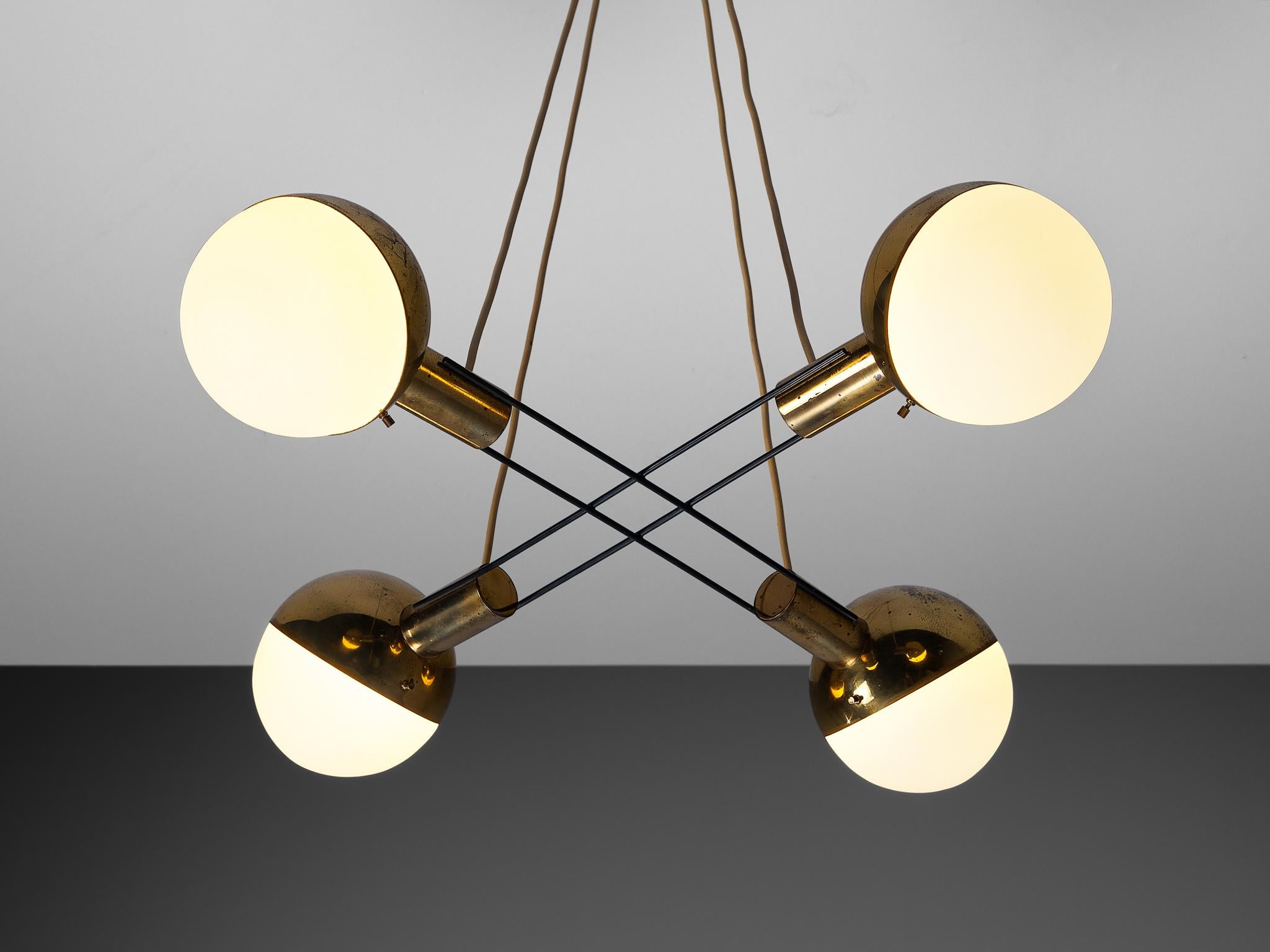 Stilnovo Mid-century Chandelier in Brass and Glass For Sale 2