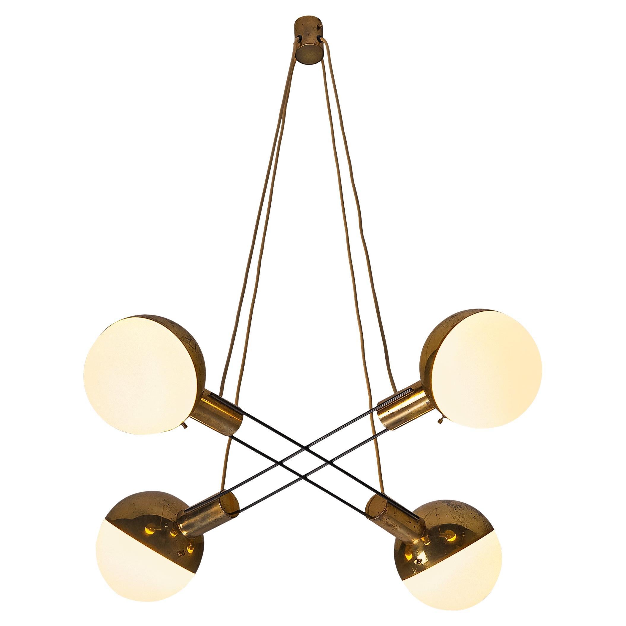 Stilnovo Mid-century Chandelier in Brass and Glass