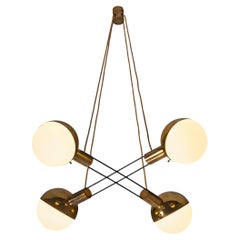 Stilnovo-Kronleuchter aus Messing und Glas aus der Mitte des Jahrhunderts