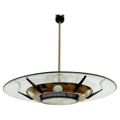 Lampadario di metà secolo in vetro e ottone di Stilnovo, Italia, anni '50