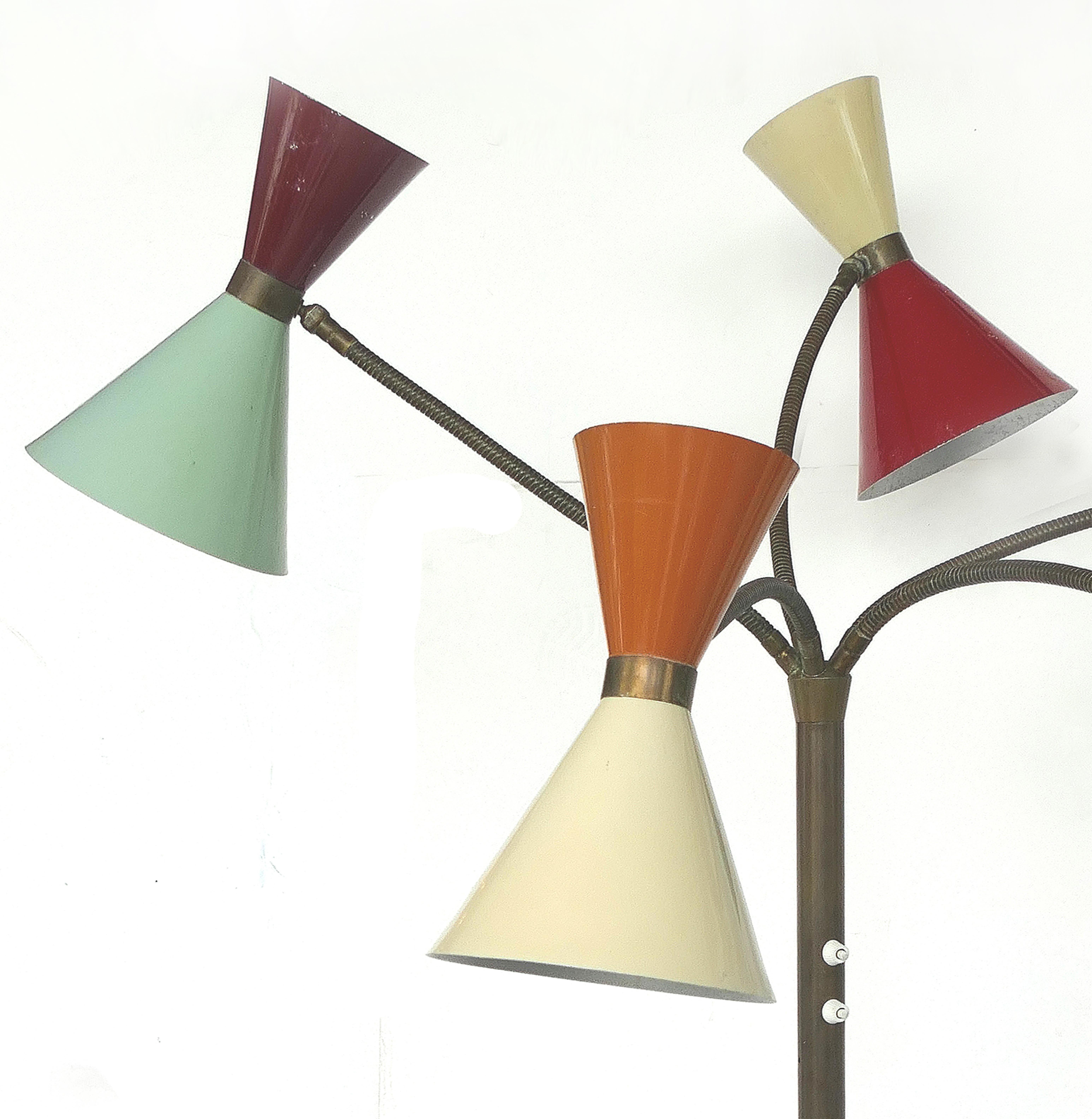 Stilnovo Midcentury Five-Arm Floor Lamp with Gooseneck Arms & Original Paint In Good Condition For Sale In Miami, FL