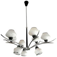Stilnovo mid-century italian Chandelier Glass chrome frame, 1970