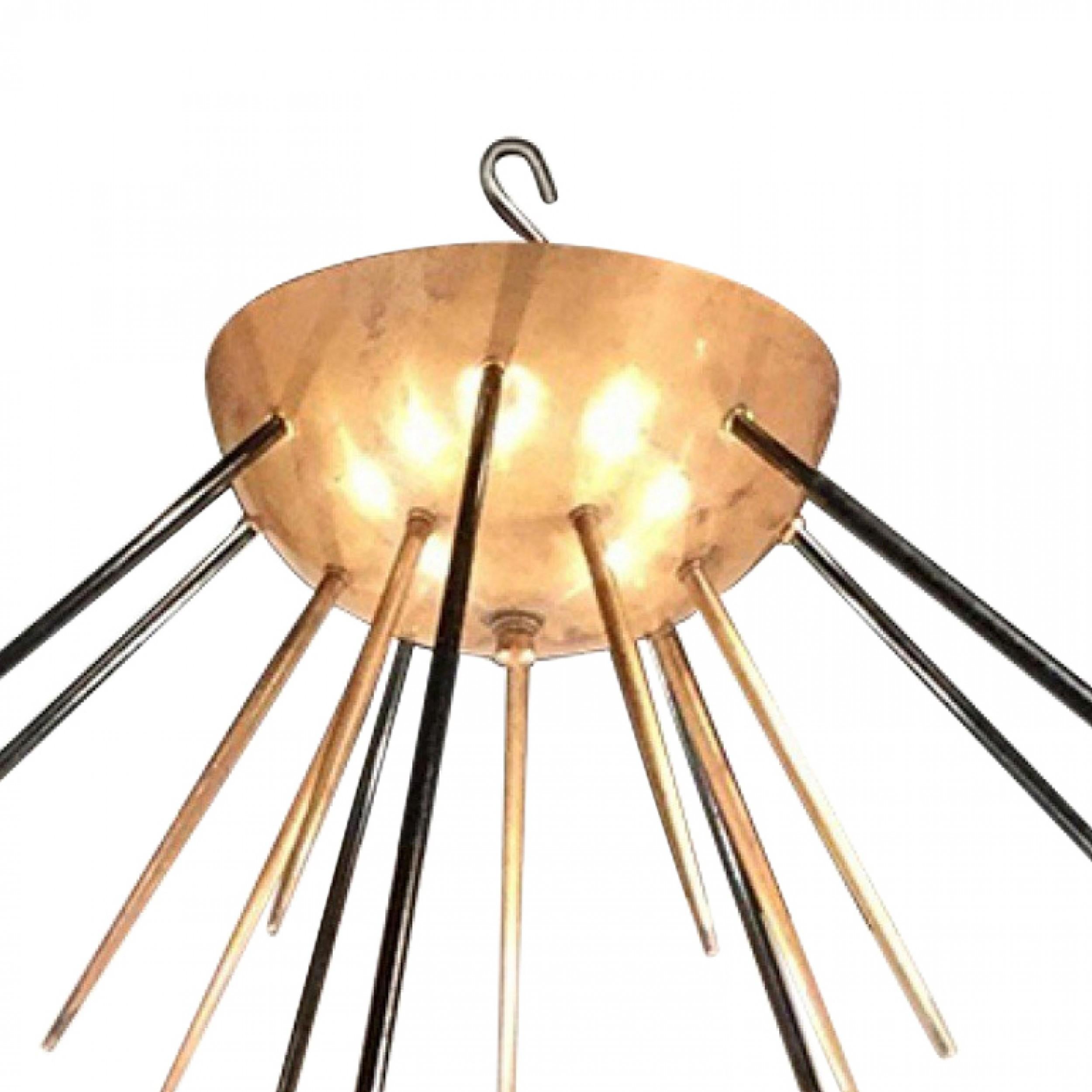 Mid-Century Modern Stilnovo Mid-Century Italian Sputnik Brass Chandelier For Sale