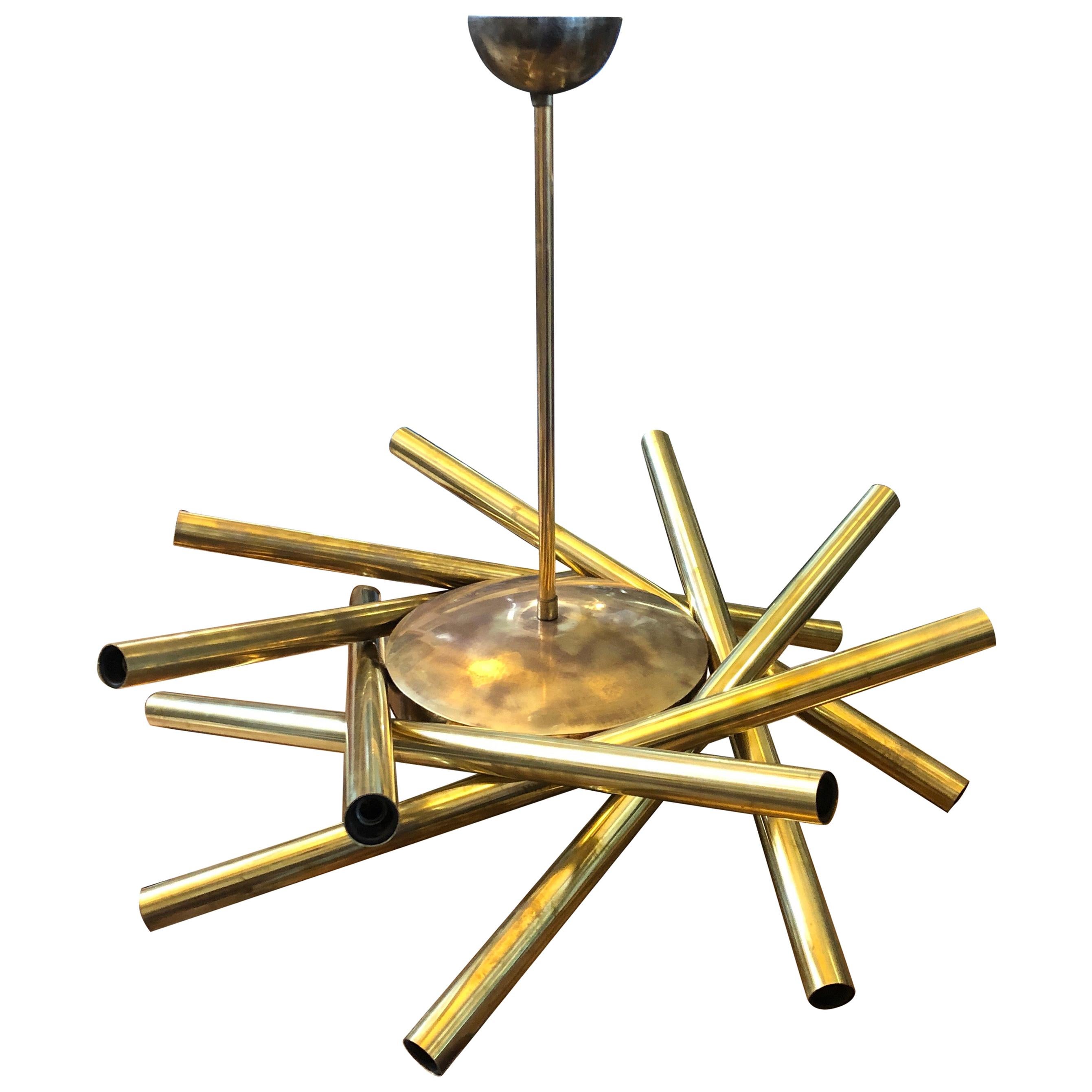 Stilnovo Mid-Century Modern Brass 16-Light Sputnik Chandelier, circa 1950