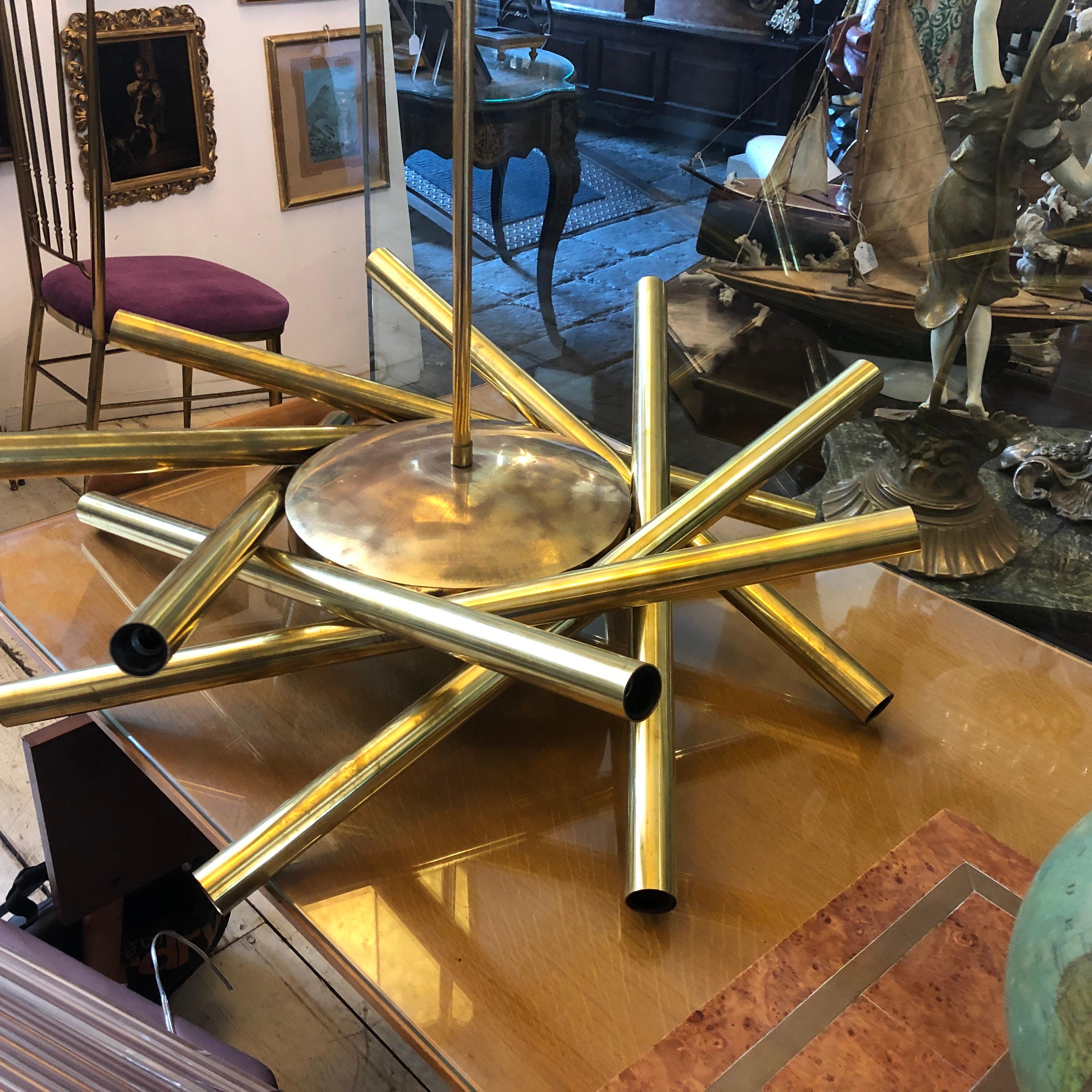 Italian 1950s Stilnovo Mid-Century Modern Brass 16-Light Sputnik Chandelier