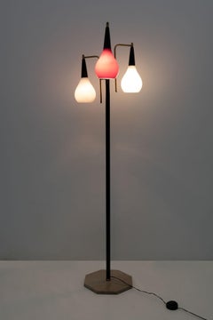 Stilnovo Moderne italienische Stehlampe aus Messing und farbigem Glas, Mid-Century Modern, 1950er Jahre