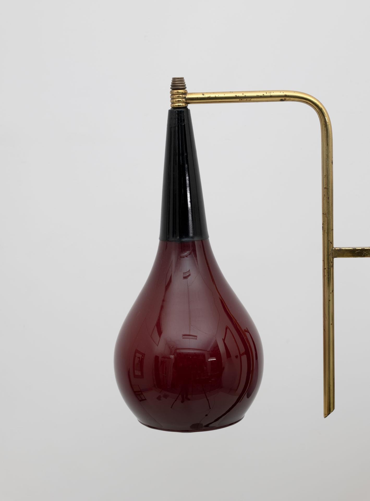Metal Stilnovo Mid Century Modern Italian Brass And Colored Glass Floor Lamp, 1950s For Sale
