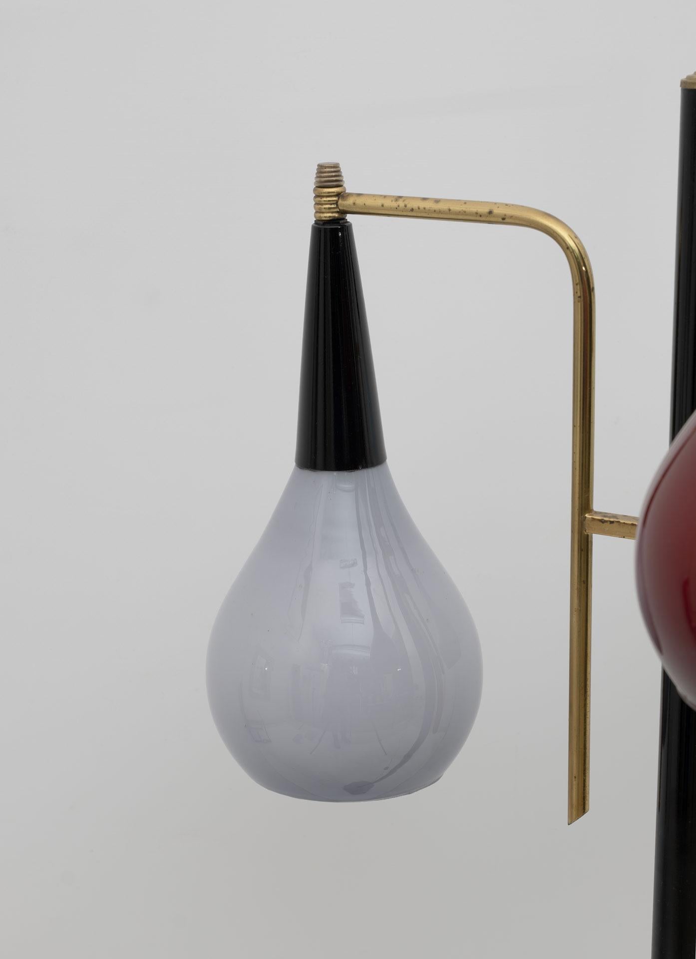 Stilnovo Mid Century Modern Italian Brass And Colored Glass Floor Lamp, 1950s For Sale 1