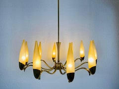 Mid-Century Modern Italian Brass and Glass Chandelier, 1960s